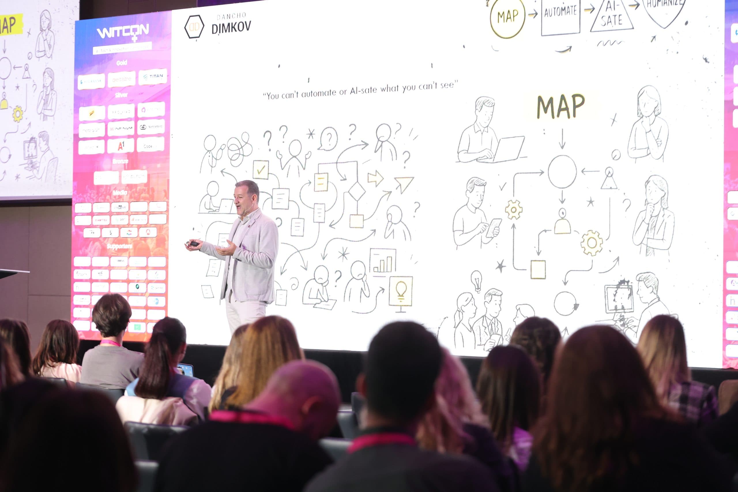 Dancho Dimkov speaking at WITCON 2025 - Women in Tech Conference